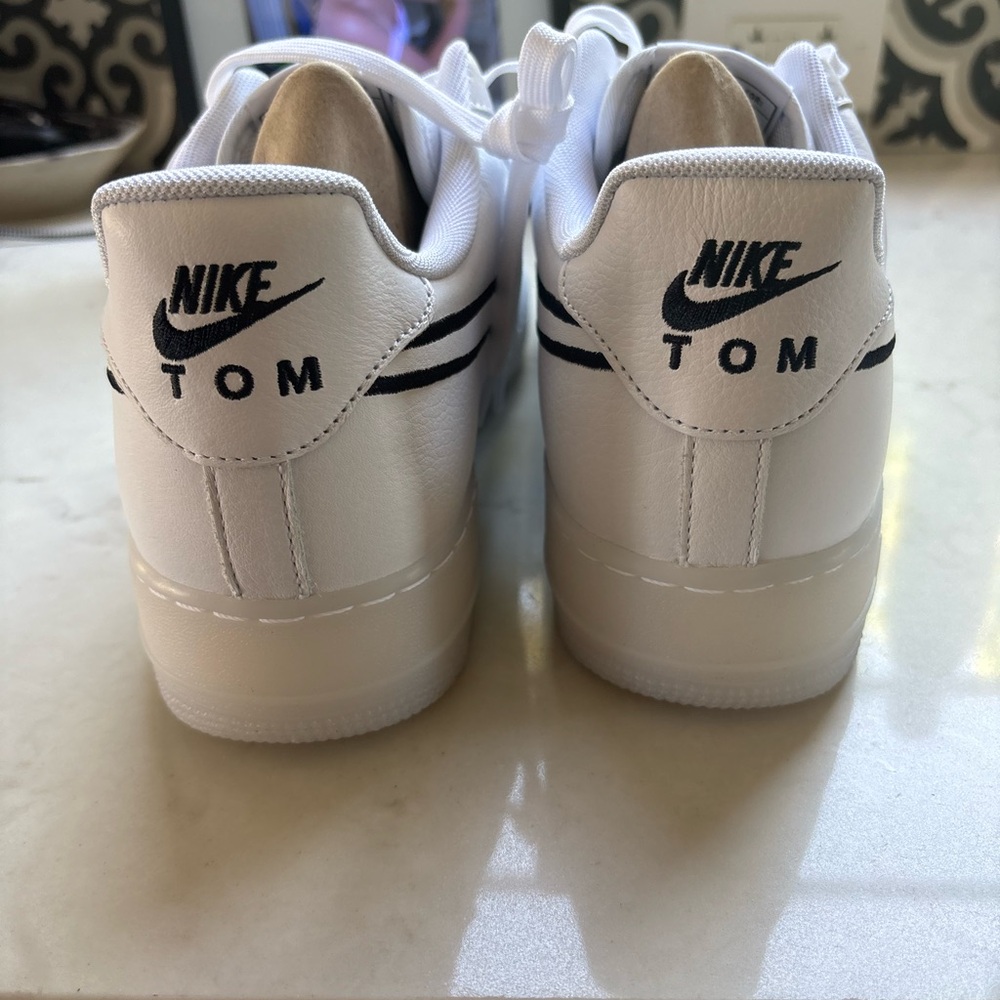 Nike White and Black Custom Air Force 1 Men's Sneakers